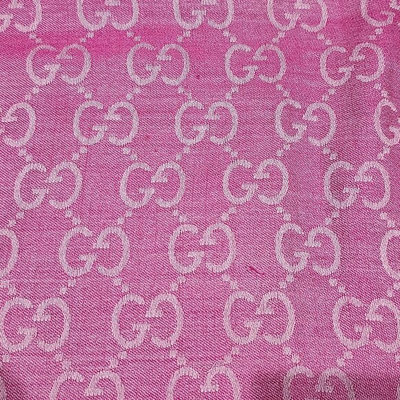 GUCCI Pink Jacquard Logo GG Wool Silk Scarf - Picture 10 of 14